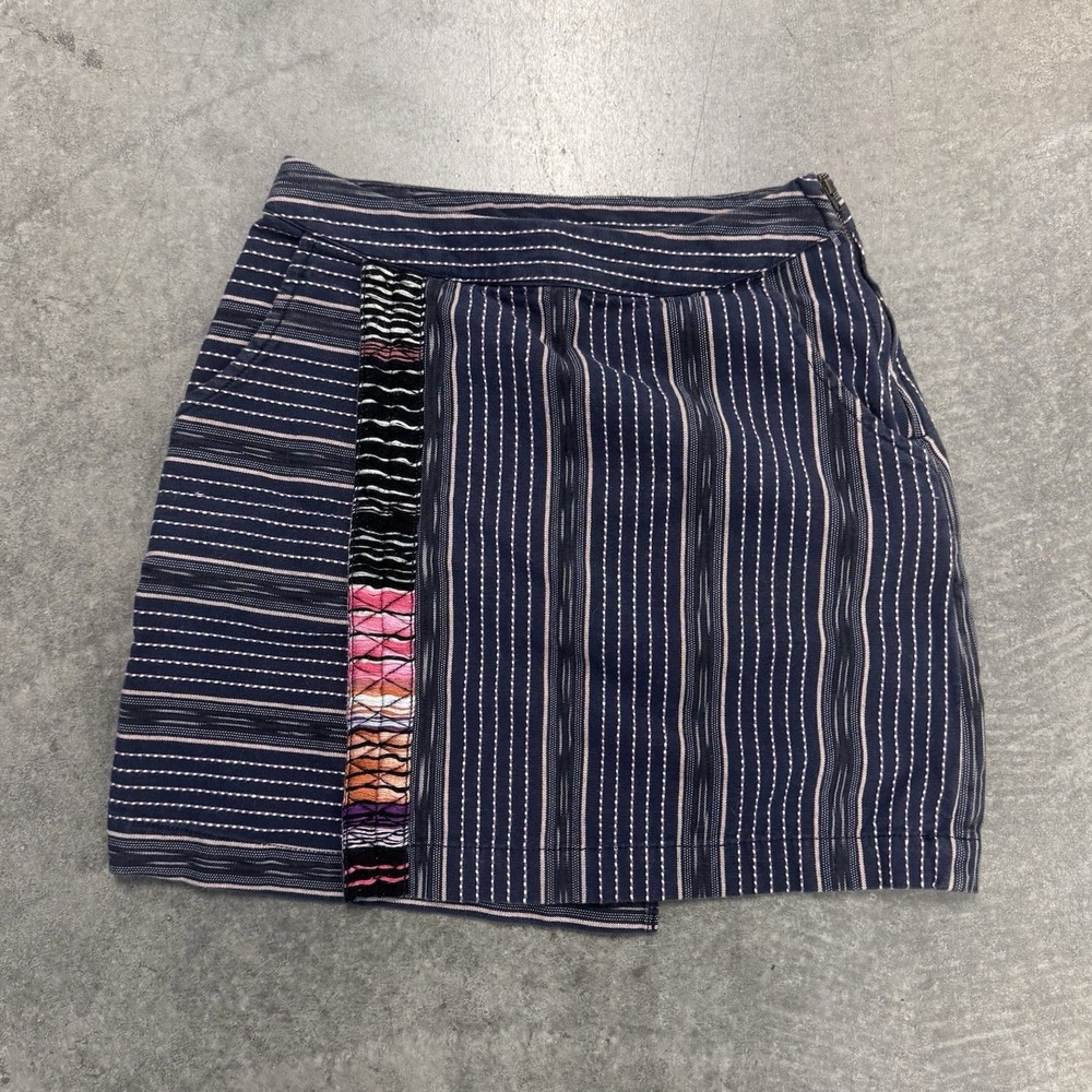 Women's Free People Mini Skirt Woven Trim Sip Closure Boho Cottage Core Sz 2